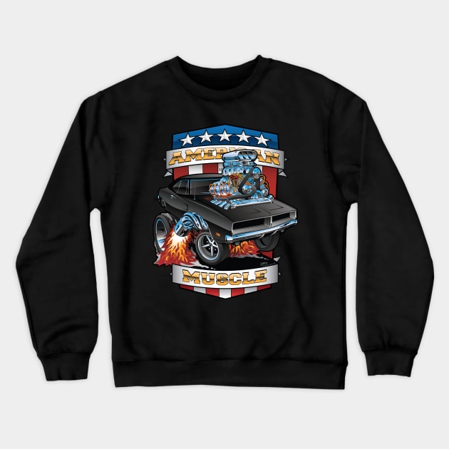 American Muscle Patriotic Classic Muscle Car Cartoon Illustration Crewneck Sweatshirt by hobrath